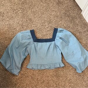 Chic Denim Puff Sleeve Blouse